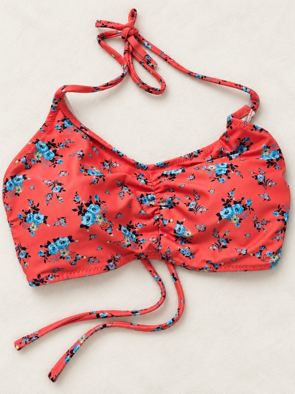 Cupshe Coral Blue Floral Lace-Up Bikini Top Size Small